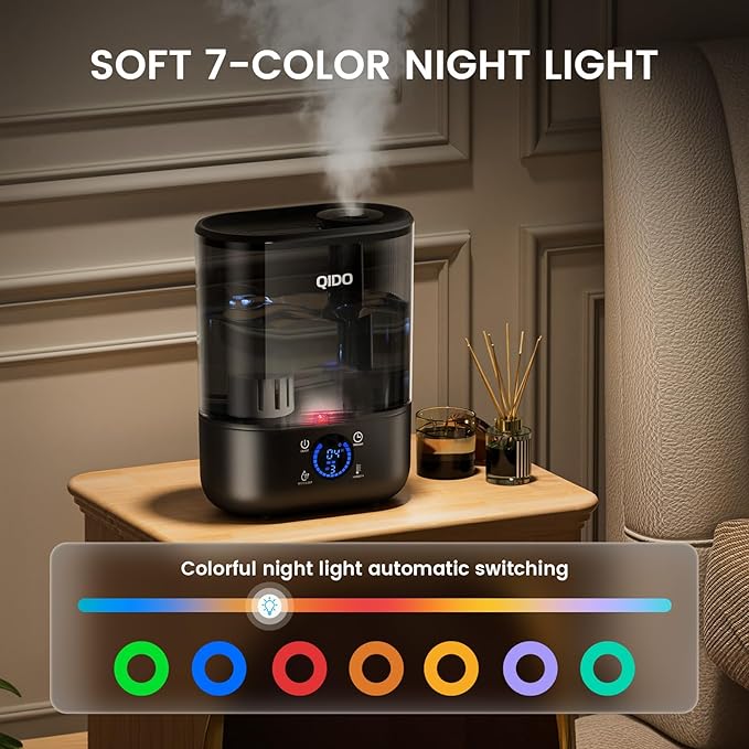 GTPLAYER Smart Humidifiers for Bedroom, 5L Top Fill Supersized Humidifier Essential Oil Diffuser for Baby & Plants, 3 adjustable Mist with 28dB Quiet, Touch/APP/7-color Nightlight, 36H Runtime, Black