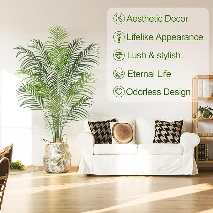 Artificial Palm Tree 5.5ft Tall Fake Palm Tree Indoor Decor with 15 Trunks and Real Bark Design Faux Tropical Areca Palm Silk Floor Plant