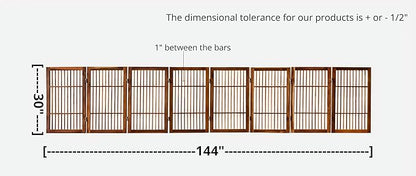 Pet Dog Gate Strong and Durable Freestanding Folding Acacia Hardwood Portable Wooden Fence Indoors or Outdoors by Urnporium (Brown Pet Gate, 8 Panel 30" Tall)