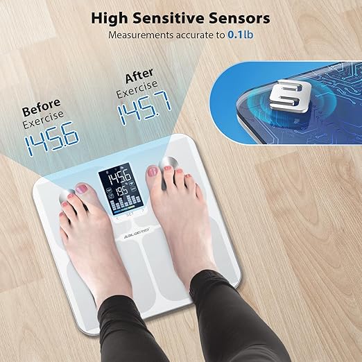 ABLEGRID Smart Bathroom Scale for Body Weight, Digital Body Fat Scale with LED Column Trend Display,BMI,Muscle Mass,Body Type, Accurate Home Weighing Scale for People with APP-Free Mode,400lb