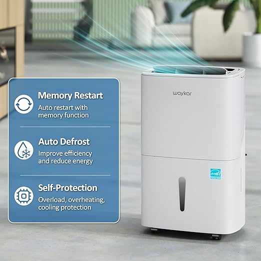 Waykar 150 Pints 2025 Energy Star Dehumidifier with Pump for Spaces up to 7,000 Sq. Ft at Commercial and Industrial Large Room, Warehouse, Home, Basement, with Drain Hose, Auto Defrost, Self-Drying