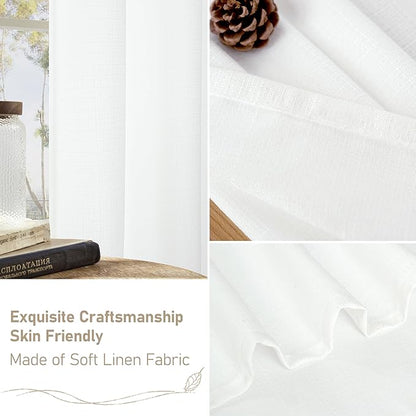 LAMIT White Linen Curtains 45 inch Length 2 Panels, Linen Textured Light Filtering Curtains Privacy Grommet Window Drapes for Bedroom/Living Room/Farmhouse, W42 x L45 Inches
