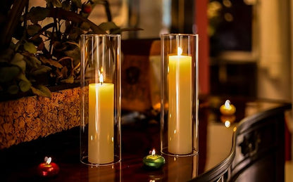 CYS EXCEL 6 PCS (H:10" D:3") Open Ended Glass Hurricane Candleholder Tube Shade Bottomless Candle Chimney Cover