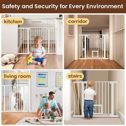 Mumeasy 36" High Extra Tall Baby Gate with Cat Door, 29.6"-40.5" Wide Pressure Mounted Dog Gate with Small Pet Door, Auto Close Pet Gate for House,Stairs,Doorways,White