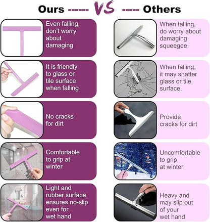 RICHMIRTH Silicone Rubber Blade Shower Squeegee 9" in Width Window & Car Squeegee - Pink