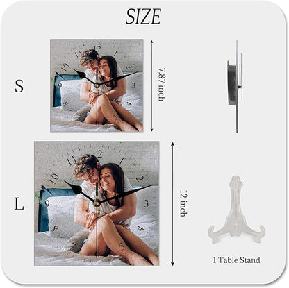 Custom Square Family Wall Clock with Photo Text, Personalized Picture Wall Clocks for Living Room Decor Customized Gift for Christmas Birthday Wedding Valentine's Fits Kitchen Bathroom