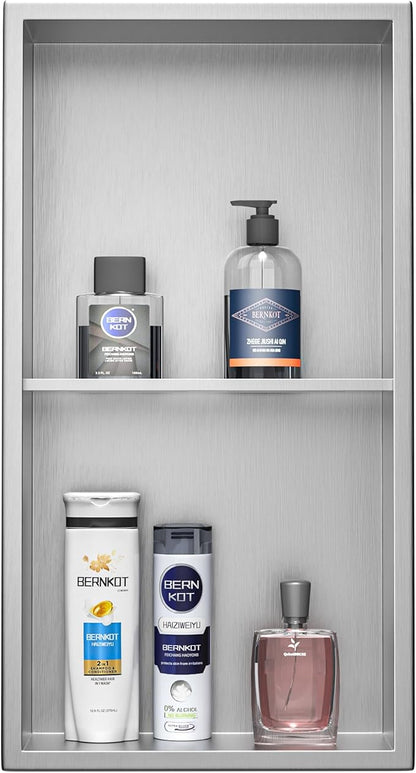 Stainless Steel Shower Niche 24" X 12" Brushed No Tile Needed Wall Niche Double Shelves Recessed Shower Shelf for Bathroom Storage Over Mount Installation