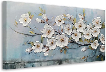 Anolyfi White Textured Flowers Large Wall Art for Living Room Canvas Painting, Modern Elegant Landscape Wall Art for Dining Room Bedroom Hallway Kitchen Office Home 58"x29"