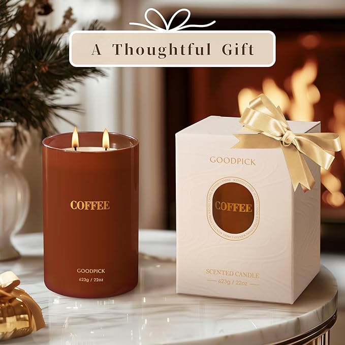 Goodpick Coffee Scented Candle 22 oz, Soy Candles for Home Scented, 120 Hours Burn Time, 2 Wicks