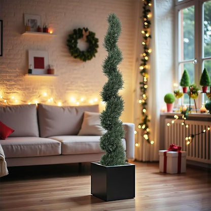 THE BLOOM TIMES 6ft Spiral Artificial Topiary Trees Set of 2, 71 inch Faux Cedar Trees for Outdoor Planters - Fake Twist Cypress Plants for Garden Front Porch Indoor Outside Christmas Decor 6 Foot