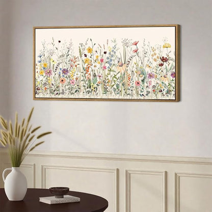 Large Floral Wall Art Decor Framed Colorful Wildflower Painting Pictures for Living Room Bedroom 40x20 Inches