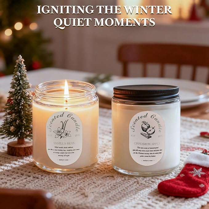 Winter Candle Gift Set, 4 Pack 28oz Soy Wax Scented Candles for Home – Cinnamon Apple, Balsam Fir, Vanilla Bean, Cedarwood & Amber – Cozy Aromatherapy Candles for Holiday & Home Decor Gifts