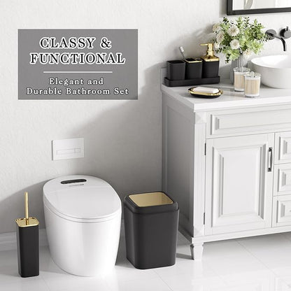 Bathroom Accessories Set - Black Bathroom Set, 9PC Bathroom Accessory Set with Trash Can, Toilet Brush, Qtip Holder Dispenser & Soap