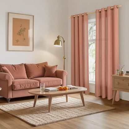 YoungsTex Rust Terracotta Linen Curtains 84 Inches Long, Burnt Orange Light Filtering Drapes with Bronze Grommet Privacy for Bedroom Living Room Windows, 52 x 84 Inch, 2 Panels
