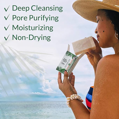 "Coco Fiji Soap Bar for Face and Body Infused With Organic Coconut Oil, Tea Tree Spearmint Essential Oil, Natural Soap for Moisturizing & Pore Purifying Skin, 7 oz, Pack Of 3 "
