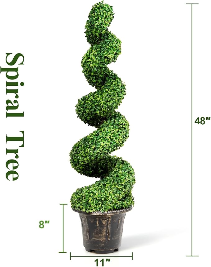 SAFEPLUS 4 Ft Artificial Boxwood Spiral Topiary Tree, Fake Greenery Plants for Indoor or Outdoor