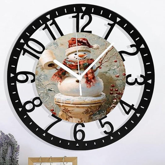 Wall Clock 10 Inch Silent Non-Ticking Modern Clocks Battery Operated - Analog Small Classic for Office, Home, Living Room,Bathroom, Kitchen, Bedroom, School,Snowman Clock