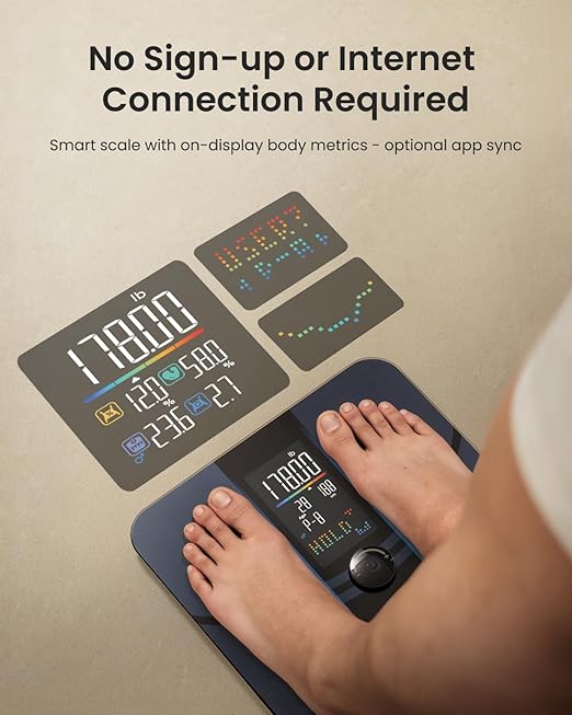 RENPHO Smart Scale for Body Weight, Body Fat Scale for BMI, Body Fat, Muscle Mass, High Accurate Bathroom Scale with Large VA Dispaly, 18 Body Composition, 400lb, ELIS 3X
