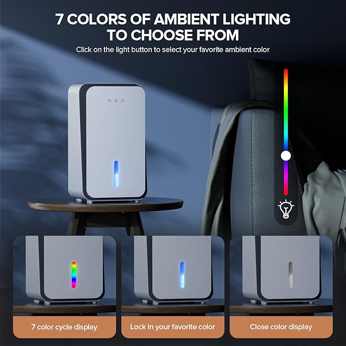 Dehumidifier for Home, 1000 sq.ft Dehumidifier with Auto Shut Off, 7-Color LED Light Built-in Aromatherapy Diffuser, Ultra-Quiet Dehumidifiers for Bedroom, Bathroom, Basement (Deep White)