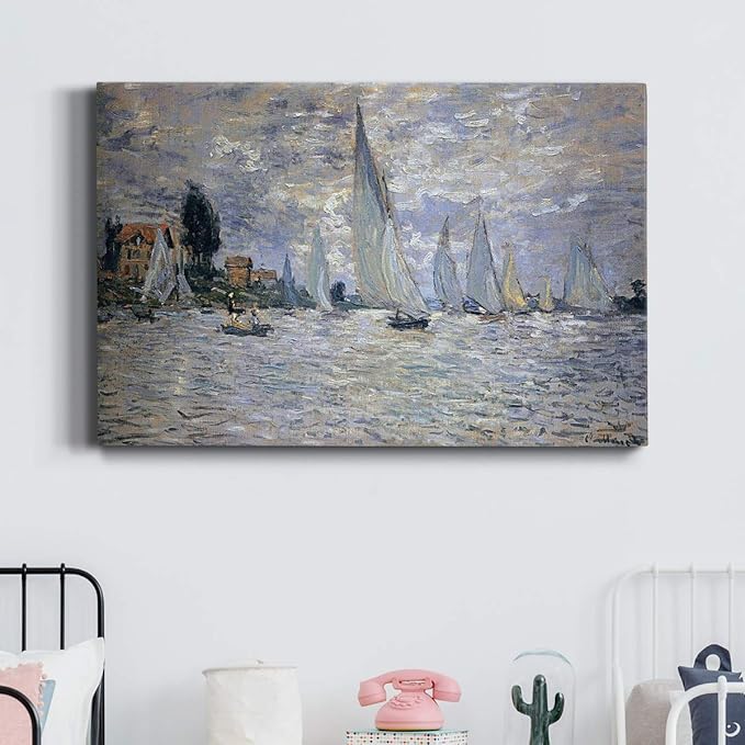 Wexford Home Home Decor Landscape Canvas Wall Art Abstract Floral Painting Modern Pictures Artwork Decoration for Living Room Kitchen Bathroom Office, Ready to Hang, The Boats Regatta at Argenteuil