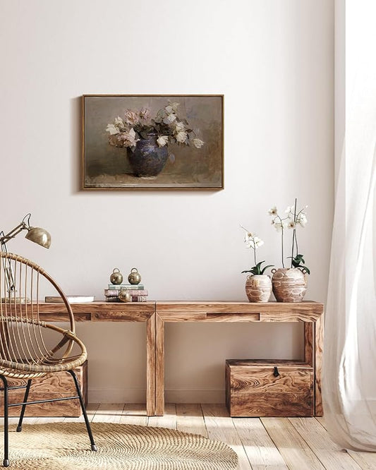 InSimSea Framed Canvas Wall Art Vintage Decor, Flower Large Wall Art, Floral Rustic Decorations for Living Room, Farmhouse Wall Decor for Living Room Bedroom, 20"x30"
