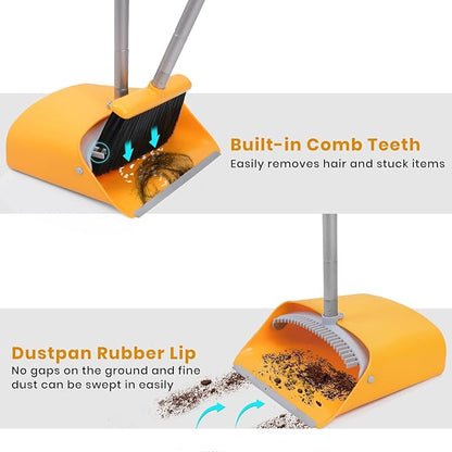 TreeLen Broom and Dustpan Set, Stand Up Broom and Dustpan for Home Cleaning