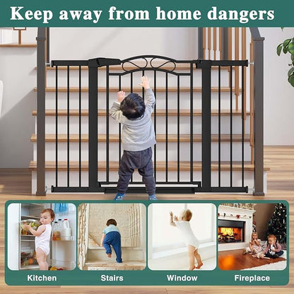 Fairy Baby 68.2"-70.8" Extra Wide Baby Gate with Door, 69 70 Inches Walk THR Baby Gates for Stairs Pressure Mounted no Drill, Indoor Tension Metal Child Pet Dog Safety Gate for Kids, Black