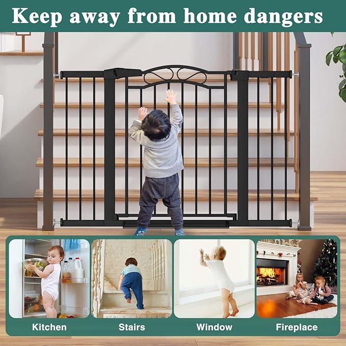 Fairy Baby 48.9"-51.5" Extra Wide Baby Gate with Door, 49 50 51 Inches Walk THR Baby Gates for Stairs Pressure Mounted no Drill, Indoor Tension Metal Pet Dog Gate, Auto Close Safety Gate, Black