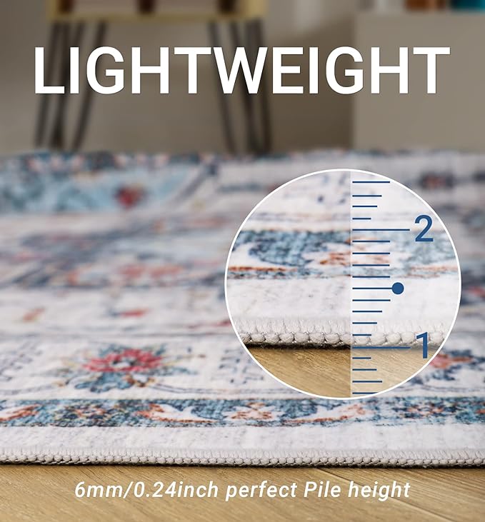 zesthome Area Rugs 9x12, Washable Rug Non-Slip Low Pile Rugs for Living Room, Bedroom, Home Decor Vintage Large Area Rug (Blue,9'x12')