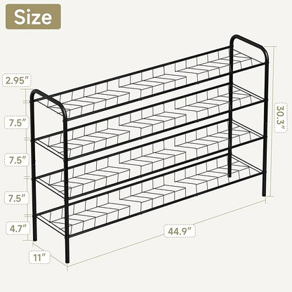 4-Tier Metal Shoe Rack, Free Standing Shoe Storage Rack for Entryway, Closet and Hallway (Black, 4-Tier-Long)