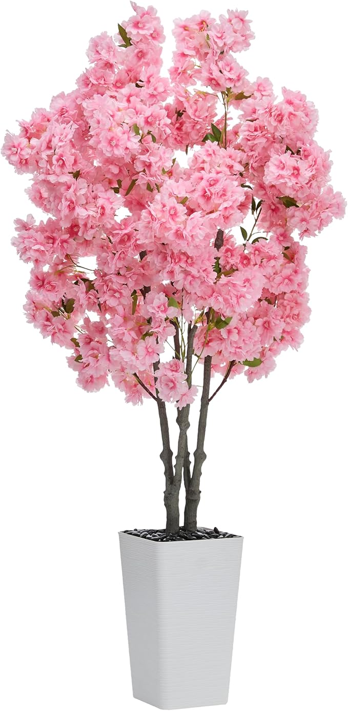 Artificial Cherry Blossom Tree, 5FT Fake Plants Indoor, Faux Pink Sakura Flowers Blooming Tree in Pot, Artificial Trees Silk Plant for House Bedroom Living Room Office Entryway Porch Decor