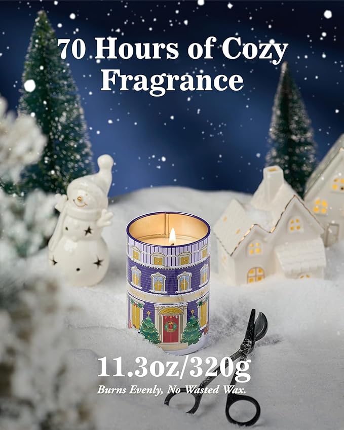 M&SENSE Snowy Christmas Candles, Winter Scented Holiday Soy Candles for Home, 11.3oz 70 Hour Non Toxic Christmas Decor, Cozy Aromatherapy Christmas Gifts for Women Men,Winter Candle Christmas