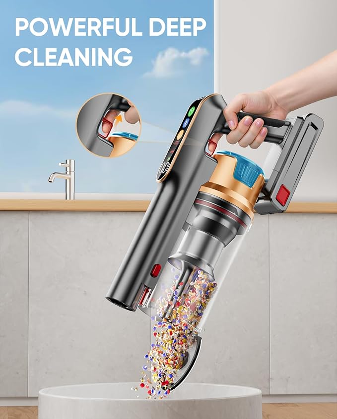 Cordless Vacuum Cleaner, 580W/48KPA/65Mins Vacuum Cleaners for Home, Super 1.8L Cup& Large LED Screen Stick Vacuum Anti-Tangle, Lightweight Cordless Vacuum with Charging Dock for Pet Hair/Carpet/Floor