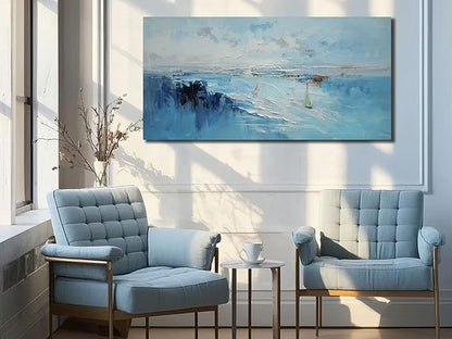 Ardemy Abstract Canvas Wall Art for Living Room Blue Coastal Textured Pictures Paintins Wall Decor Teal Artwork for Walls Home Office Kitchen Bedroom Dining Room Large 58"x29"