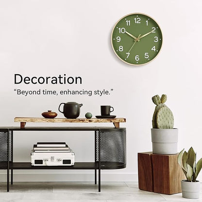 Wall Clock Green, Silent Wall Clocks Battery Operated 8 Inch-Modern Non Ticking Analog Clock Decorative for Kitchen Office Bathroom Bedroom(Gold)