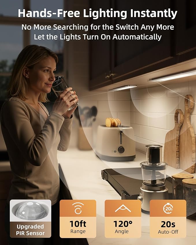 EZVALO 134 LED Under Cabinet Lights, 3200mAh Rechargeable Motion Sensor Light Indoor, Dimmable Magnetic Closet Lights with 3 Color Temps, Wireless Under Counter Lights for Kitchen, Stair (2 Pack)