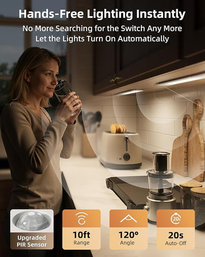 EZVALO 134 LED Under Cabinet Lights, 3200mAh Rechargeable Motion Sensor Light Indoor, Dimmable Magnetic Closet Lights with 3 Color Temps, Wireless Under Counter Lights for Kitchen, Stair (2 Pack)