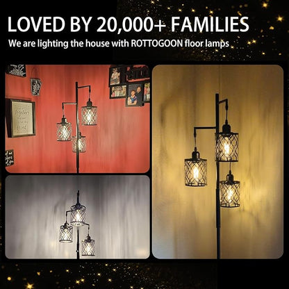 Dimmable Farmhouse Floor Lamp, Industrial Floor Lamp for Living Room with 3 X 6W LED Bulbs, 3 Light Rustic Standing Tall Lamp for Bedroom, Office, 68"