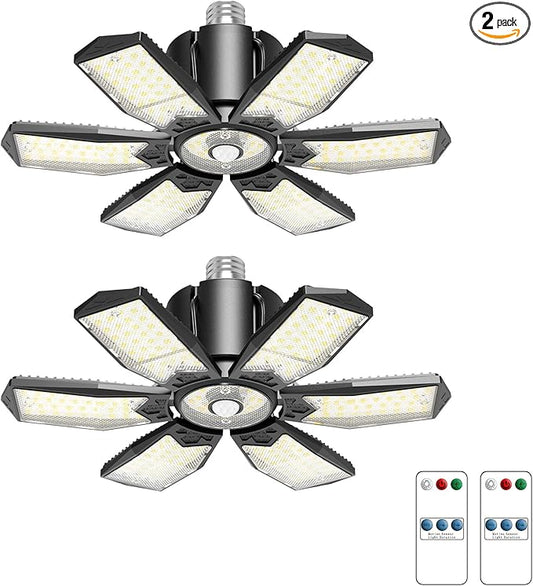 Motion Sensor Garage Lights 20000LM, Motion Activated Garage Ceiling Led Shop Light with Screw-in E26 Socket & Auto Shutoff - Motion Sensor Light Indoor Bulb for Warehouse/Attic/Barn 2-Pack