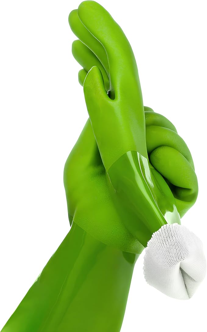 kitchen-star Ultimate Rubber Household PVC Gloves with Comfortable Cotton Lining, Anti-Slip surface, Kitchen Dishwashing, Extra Thickness, Kitchen Cleaning, Working, Painting, Pet Care (Large, Green)