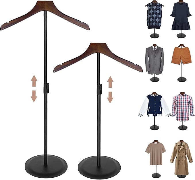 2 Pack Shirt Display Stand 35" Height Adjustable Shoulder Stand Shirt Rack, T Shirt Display Stand for Shops, Steaming Clothes Holder, Black