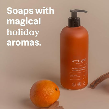 ATTITUDE Limited Edition Liquid Hand Soap, EWG Verified, Plant and Mineral-Based, Vegan Personal Care Products, Orange Cinnamon, 16 Fl Oz (Pack of 3)