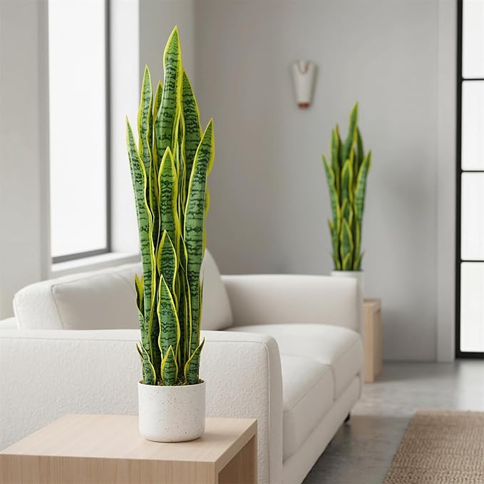 Garvee 3 ft Tall Fake Snake Plant in Pot, Large Potted Artificial Sansevieria Mother in Law Tongue Plant, No Assembly Required for Living Room Hallway Entryway