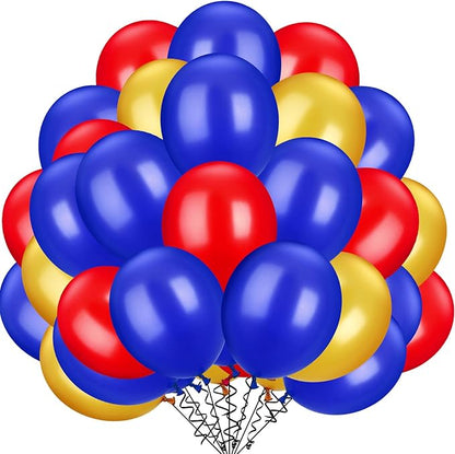 TecUnite 100 Pcs Red Blue Yellow Latex Balloons 13 Inch Colorful Round Balloons for Wedding Birthday Festival Racing Car Poker Card Party Decoration