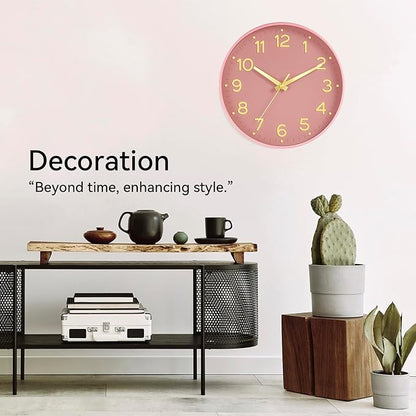 Silent Wall Clocks Battery Operated 10 Inch-Modern Non Ticking Analog Clock Decorative for Kitchen Office Bathroom Bedroom(Pink Gold)