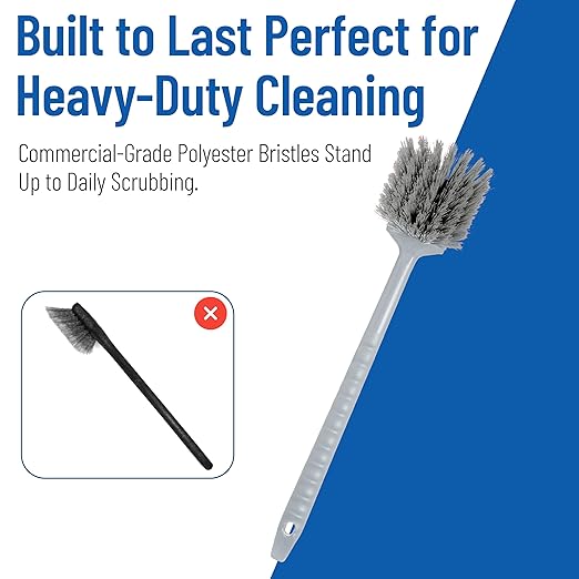 SPARTA 40501EC23 Plastic Large Scrub Brush, Kitchen Brush, Utility Brush With Long Handle For Cleaning, 20 Inches, Gray