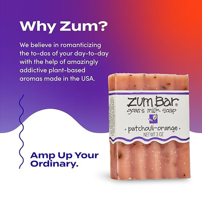 Indigo Wild Zum Goat's Milk Soap Bar - Bar Soap for Hands & Body Made with Essential Oils - 3 oz - Patchouli-Orange (3 Pack)