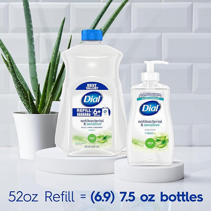 Dial Antibacterial Defense Liquid Hand Soap + Aloe, Aloe Scent, 52 Fl Oz Hand Soap Refill (Pack of 3), Dermatologist-Tested, Gentle Formula