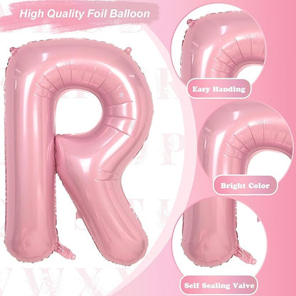 Big Letter Balloon R, 40" Pastel Pink Mylar Helium Alphabet Customize Name Balloon Letters, Self Inflating Baby Pink Foil R Custom Letter Balloon for Girl Women Birthday Party Baby Shower Decoration