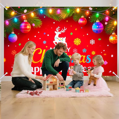 Nuxovilar Happy New Year & Christmas Banner, Twinkling Lights Fusion Backdrop for Holiday Party Decorations, 71x43 Inch